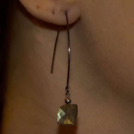 Orecchini in Labradorite – Pendente Geometrico Argento