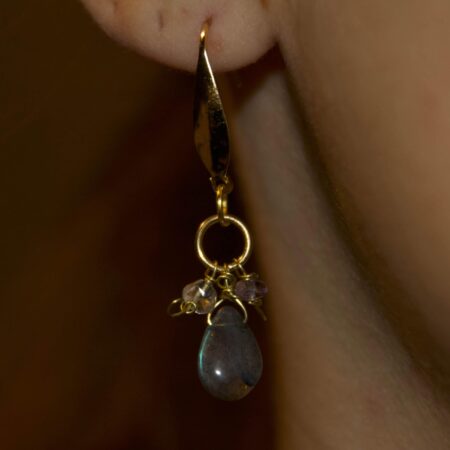 Orecchini in Labradorite, Ametista e Quarzo Citrino – Pendente Dorato a Charm