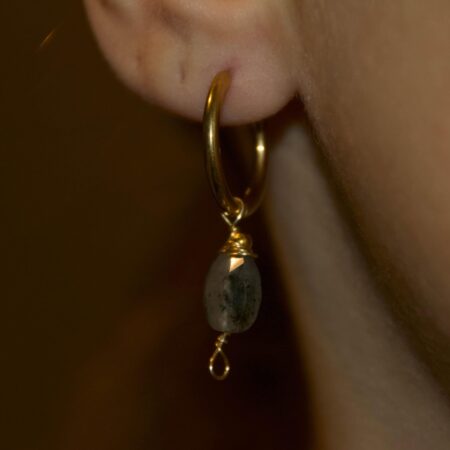 Orecchini in Agata Muschiata – Cerchio Dorato con Goccia Naturale