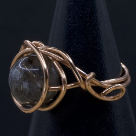 Anello in quarzo fumé | intreccio in rame caldo