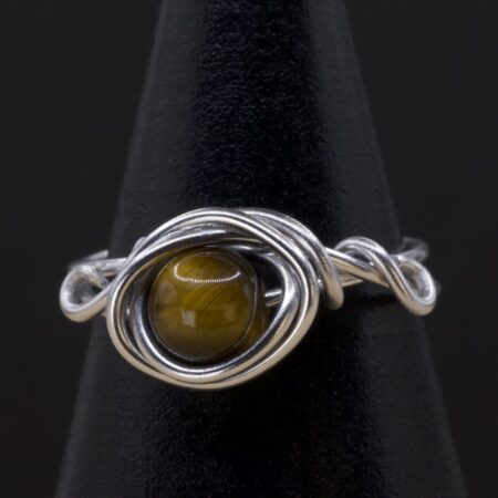 Anello in occhio di tigre | intreccio argentato