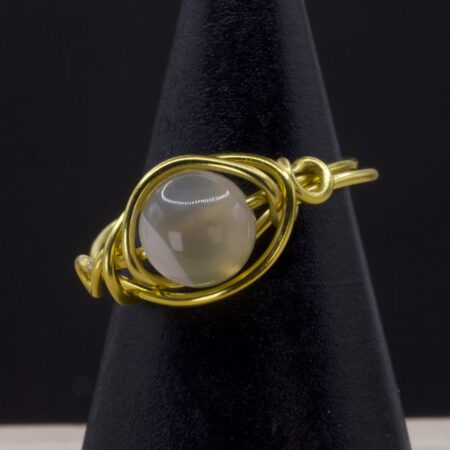 Anello in agata Botswana | filo dorato intrecciato